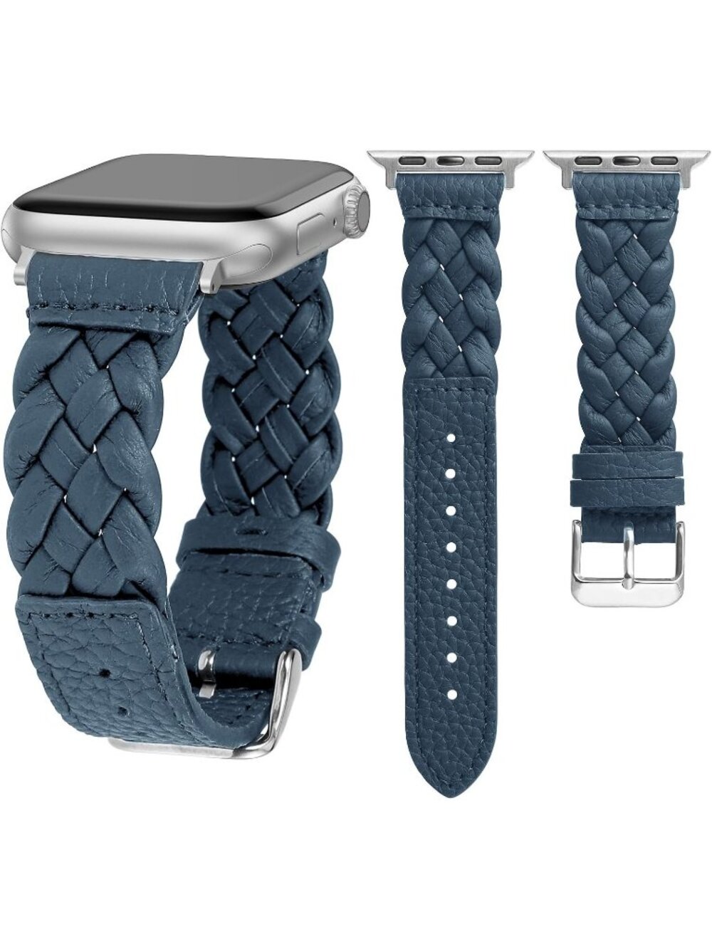 Women's Blue/Silver Braided Leather Strap Compatible with Apple Wrist Watch
